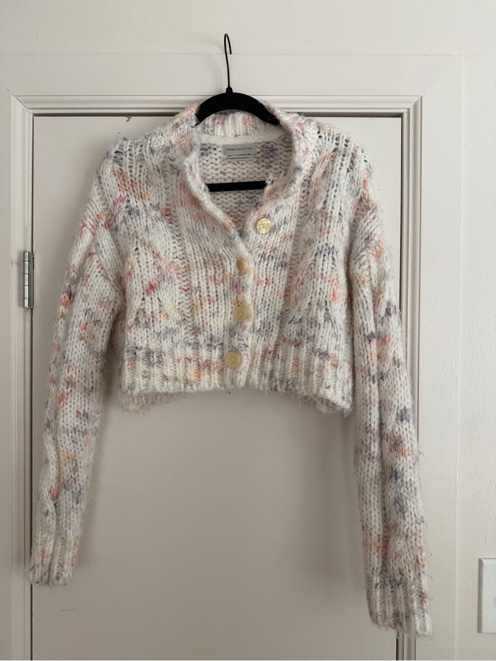 Urban Outfitters Cropped Multicolor Speckled Cardigan Sweater - White